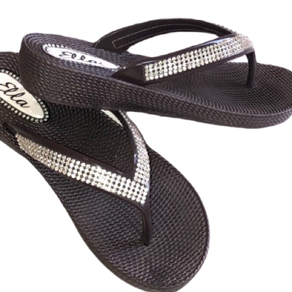 Ella Shoes - Ella Sparkly Brown Flip Flop Sandals
